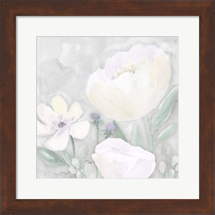 Framed Peaceful Repose Floral on Gray II Print