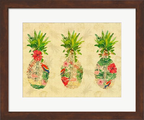 Framed Triple Tropical Pineapple Collage Print