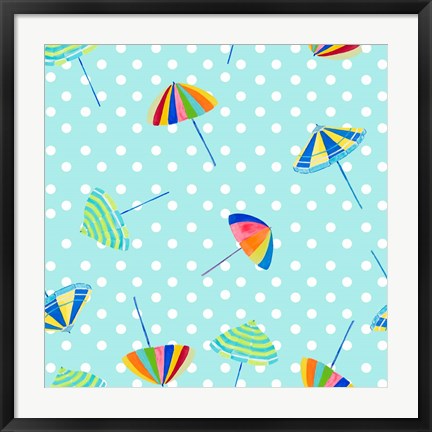 Framed Beach Umbrellas on Dots Print