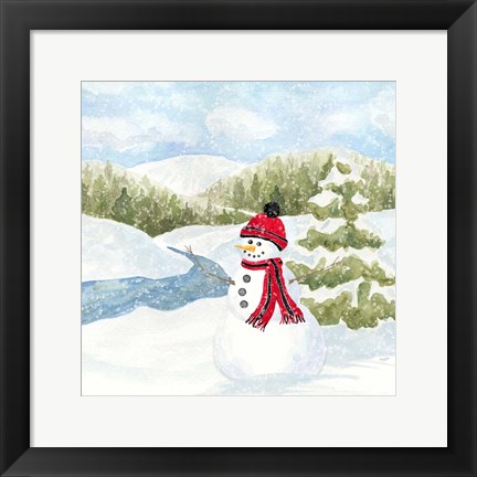 Framed Snowman Wonderland III Stream Scene Print