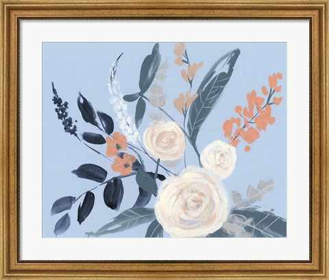 Framed Eucalyptus Bouquet on Blue I Print