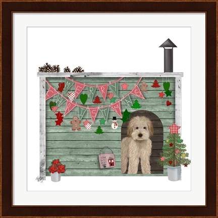 Framed Christmas Des - Christmas Kennel - Homespun Print