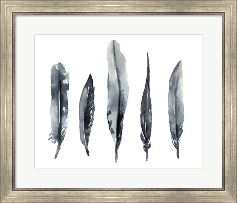 Framed Indigo Feathers I Print