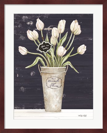 Framed Tulips on Navy I Print