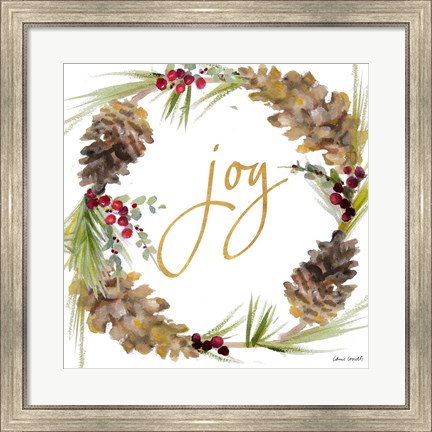 Framed Gold Christmas Wreath II Print