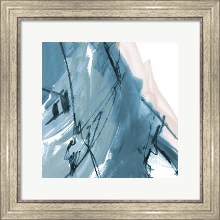 Framed Blue on White Abstract I Print