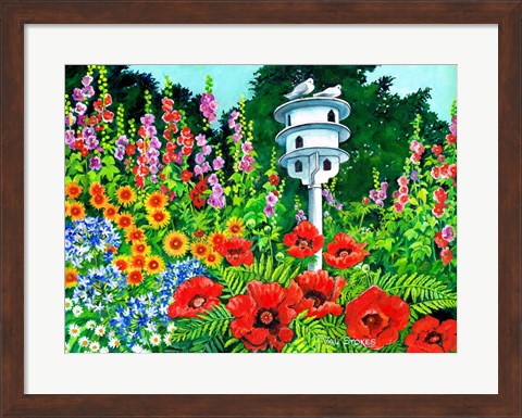 Framed Doves and Poppies Print