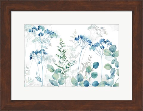 Framed Botanical Landscape blue green Print