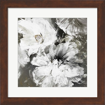 Framed White and Gray Flowers Print