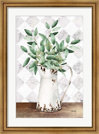 Framed Eucalyptus White Tin Pitcher Print
