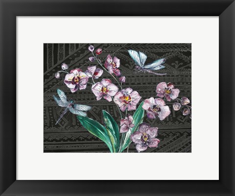 Framed Boho Orchid landscape black Print