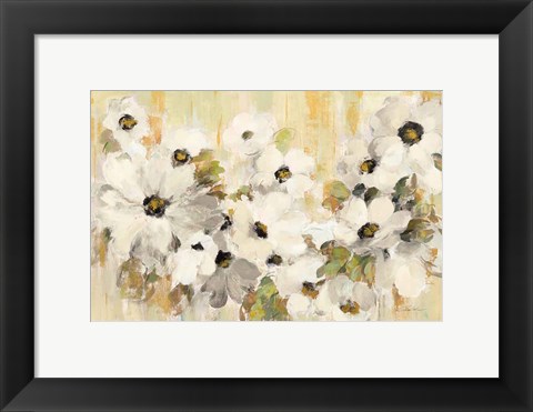 Framed White and Green Bloom Print