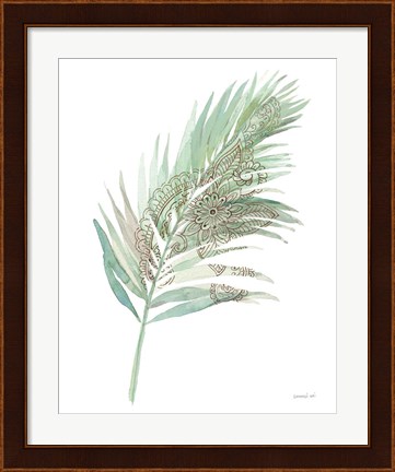 Framed Boho Tropical Leaf III Green Print