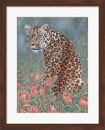 Framed Leopard in the Flowers Print