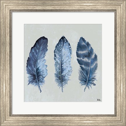 Framed Indigo Feathers I Print