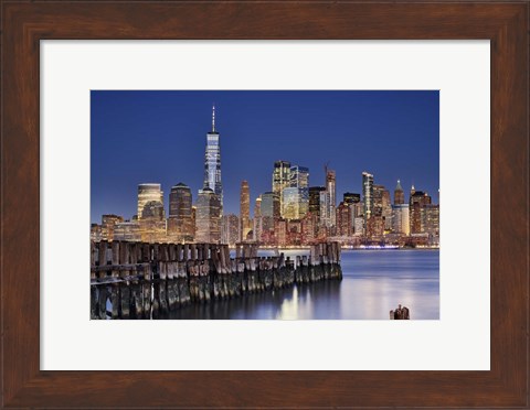 Framed Manhattan Skyline at night Print