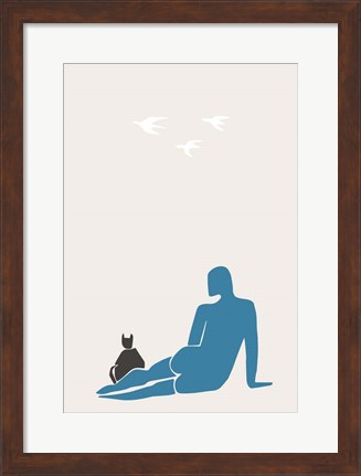 Framed Woman and Cat Print