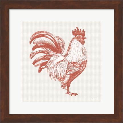 Framed Cottage Rooster I Red Print