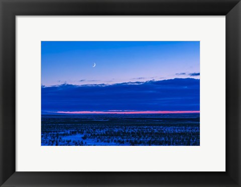 Framed Low Waxing Crescent Moon in the Evening Sky Print