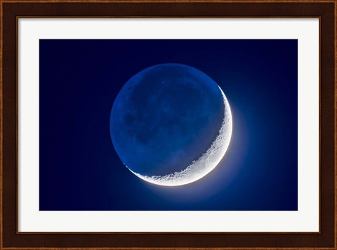 Framed 4-Day Old Waxing Crescent Moon With Earthshine Print