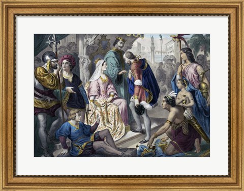 Framed Christopher Columbus Greeted by King Ferdinand and Queen Isabella on his return to Spain Print