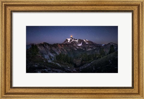 Framed Blood Moon over Mt Shuksan Print