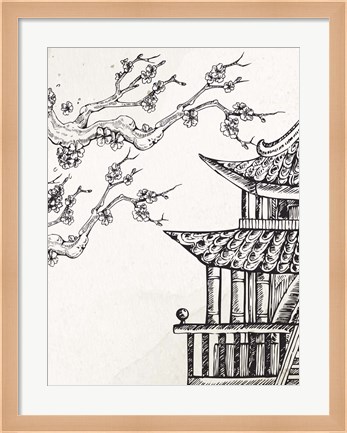 Framed Pagoda Cherry Blossom 2 Print