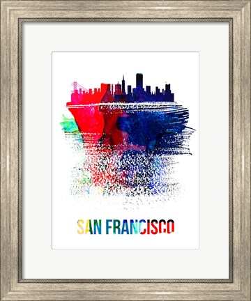 Framed San Francisco Skyline Brush Stroke Watercolor Print