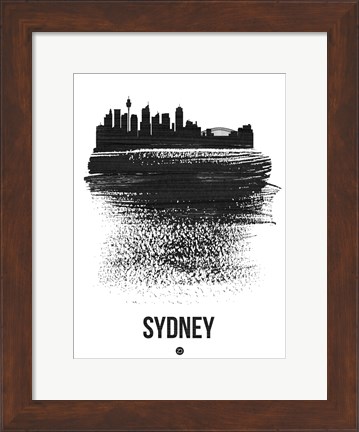 Framed Sydney Skyline Brush Stroke Black Print