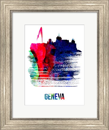 Framed Geneva Skyline Brush Stroke Watercolor Print