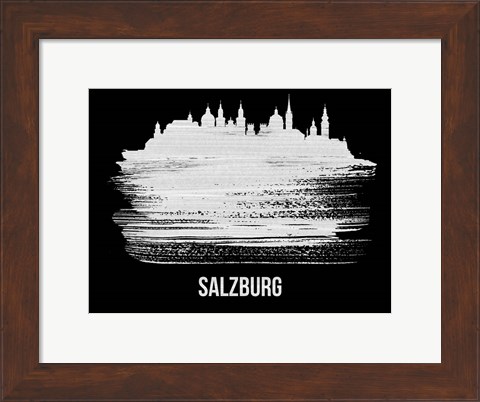 Framed Salzburg Skyline Brush Stroke White Print