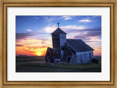 Framed Sunset at St Johns Lutheran Church Print