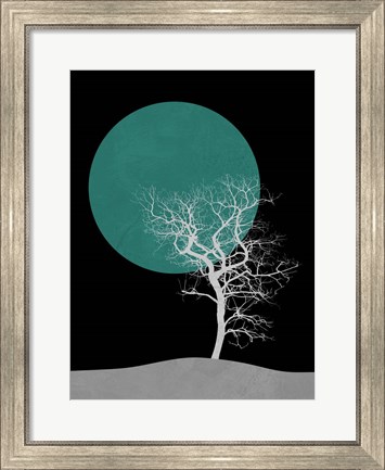 Framed White Tree and Big Moon Print