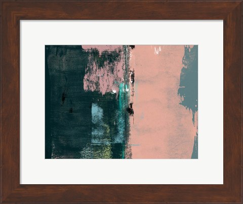 Framed Abstract Green and Coral Pink Print