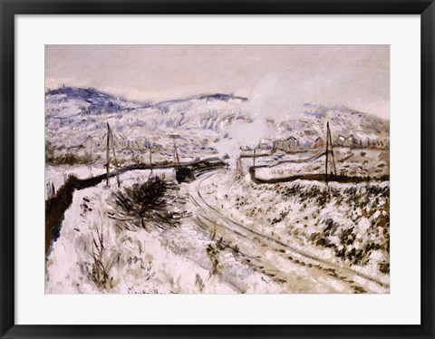 Framed Train in the Snow at Argenteuil Print