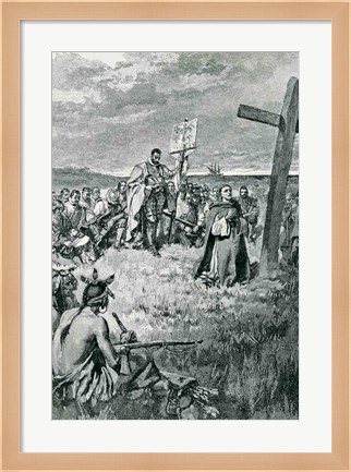 Framed Jacques Cartier Setting up a Cross at Gaspe Print