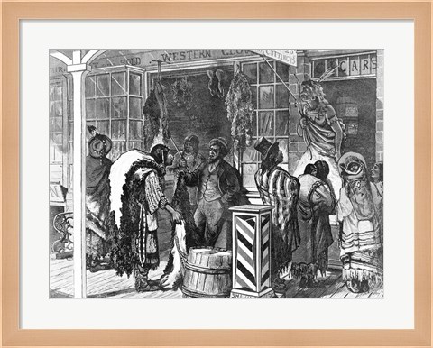 Framed Indians Trading at a Frontier Town Print