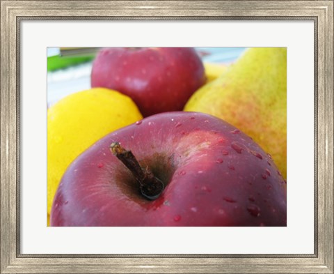 Framed Closeup of an Apple, Lemon and Pear Print