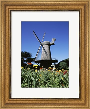 Framed Low angle view of a traditional windmill, Queen Wilhelmina Garden, Golden Gate Park, San Francisco, California, USA Print