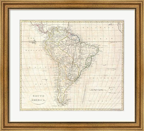 Framed 1799 Far Clement Cruttwell Map of South America Print
