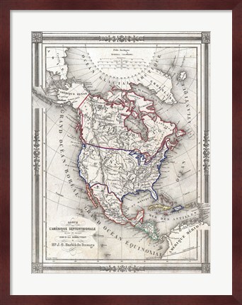 Framed 1852 Bocage Map of North America Print