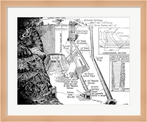 Framed Hoover Dam Diagram Print