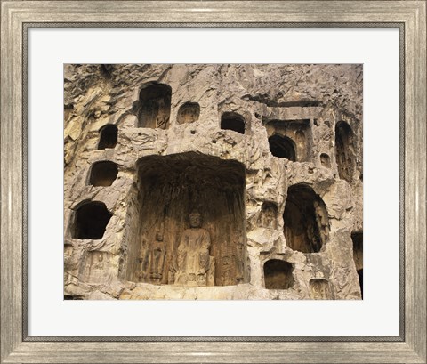 Framed Buddha Statue Carved on a wall, Longmen Caves in China Print