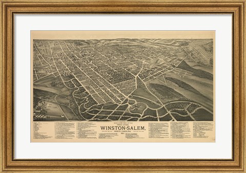 Framed Winston Salem, North Carolina in 1891 Print