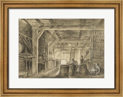 Framed Interior of a Barn with a Family of Coopers Print