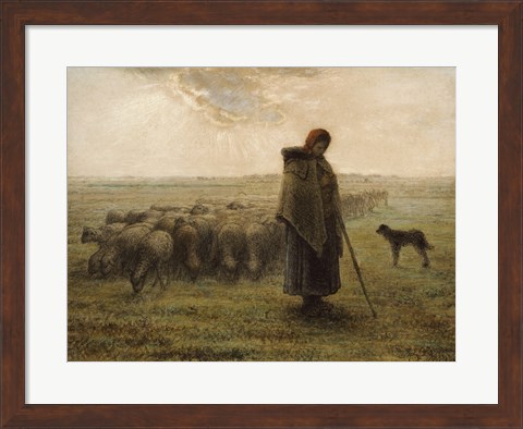 Framed Shepherdess and Her Flock Print