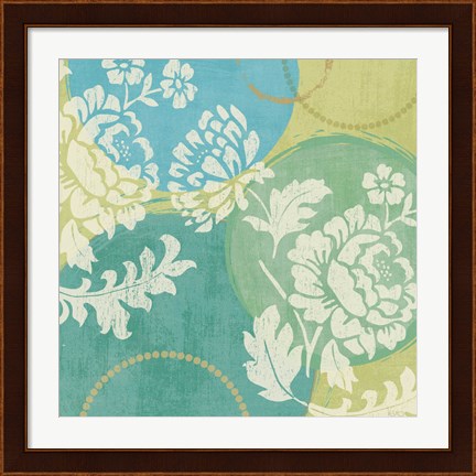 Framed Floral Decal Turquoise II Print