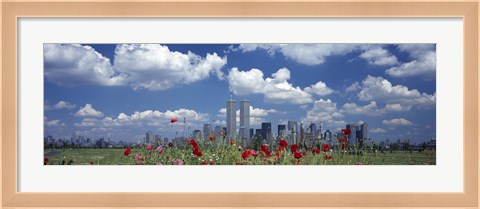 Framed Red Flowers in a park with buildings in the background, Manhattan Print
