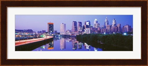 Framed Philadelphia Lit Up at Night Print