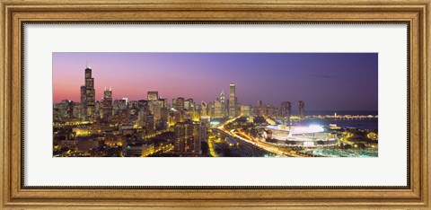 Framed Pink and Purple Sky Over Chicago at Night Print